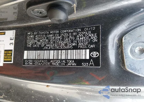 2012 Scion Tc из США, поврежденный, VIN JTKJF5C7XC3036895